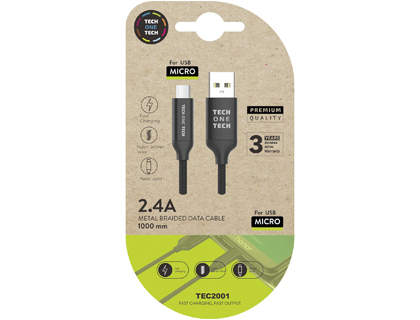 Cable USB 2.4 a android micro USB 1 m. negro